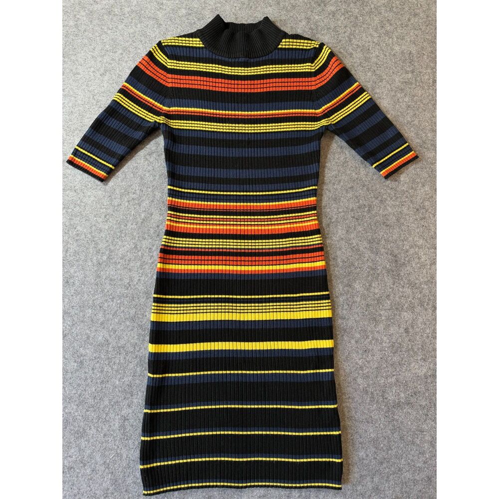Say What? Multicolor Stripe Ribbed Bodycon Midi Dress M Y2K Retro Boho Hippie